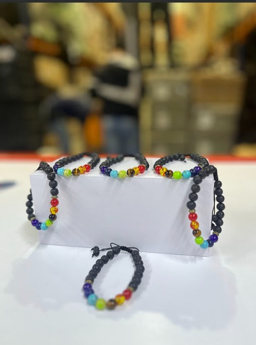 PULSERA DE ROCA DE LAVA 7 CHAKRAS