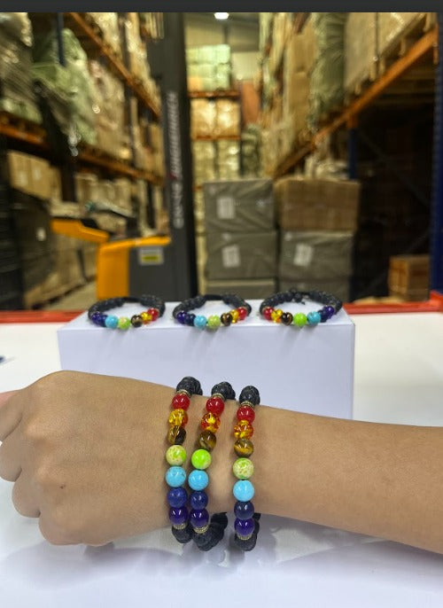 PULSERA DE ROCA DE LAVA 7 CHAKRAS