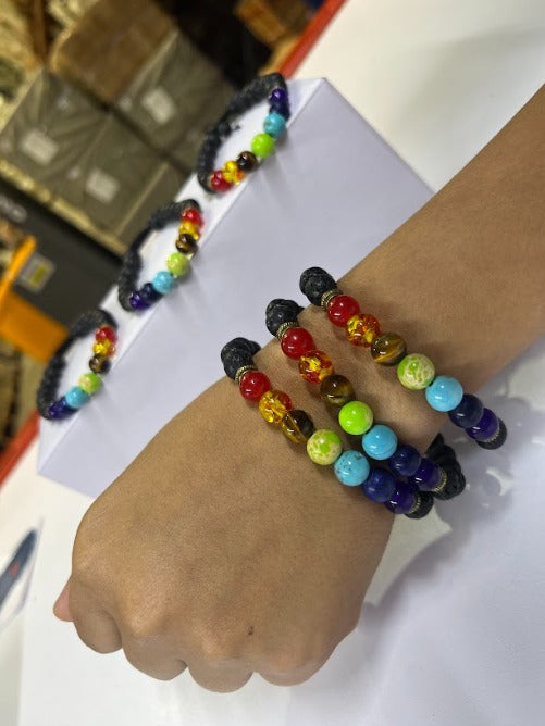 PULSERA DE ROCA DE LAVA 7 CHAKRAS