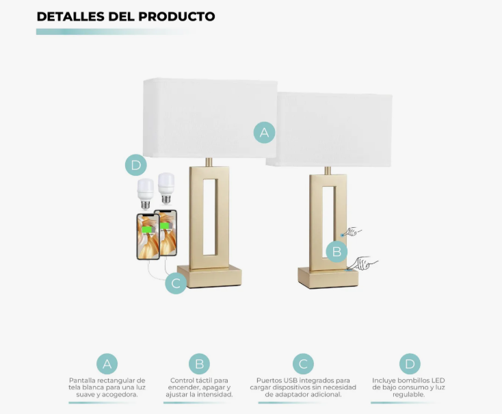 Lamparas De Mesa Doradas Inteligentes Co