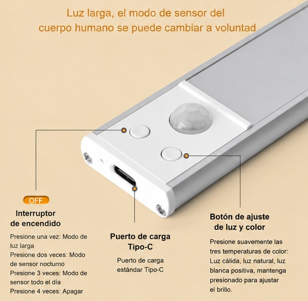 Lampara Barra 4 Luces LEDs 60cm Sensor