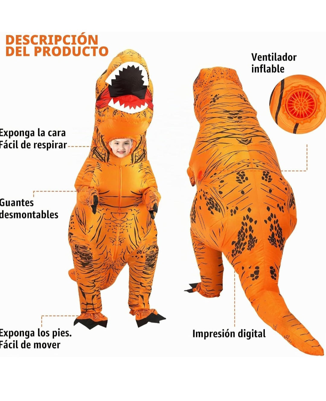 Disfraz inflable para niños dinosaurio