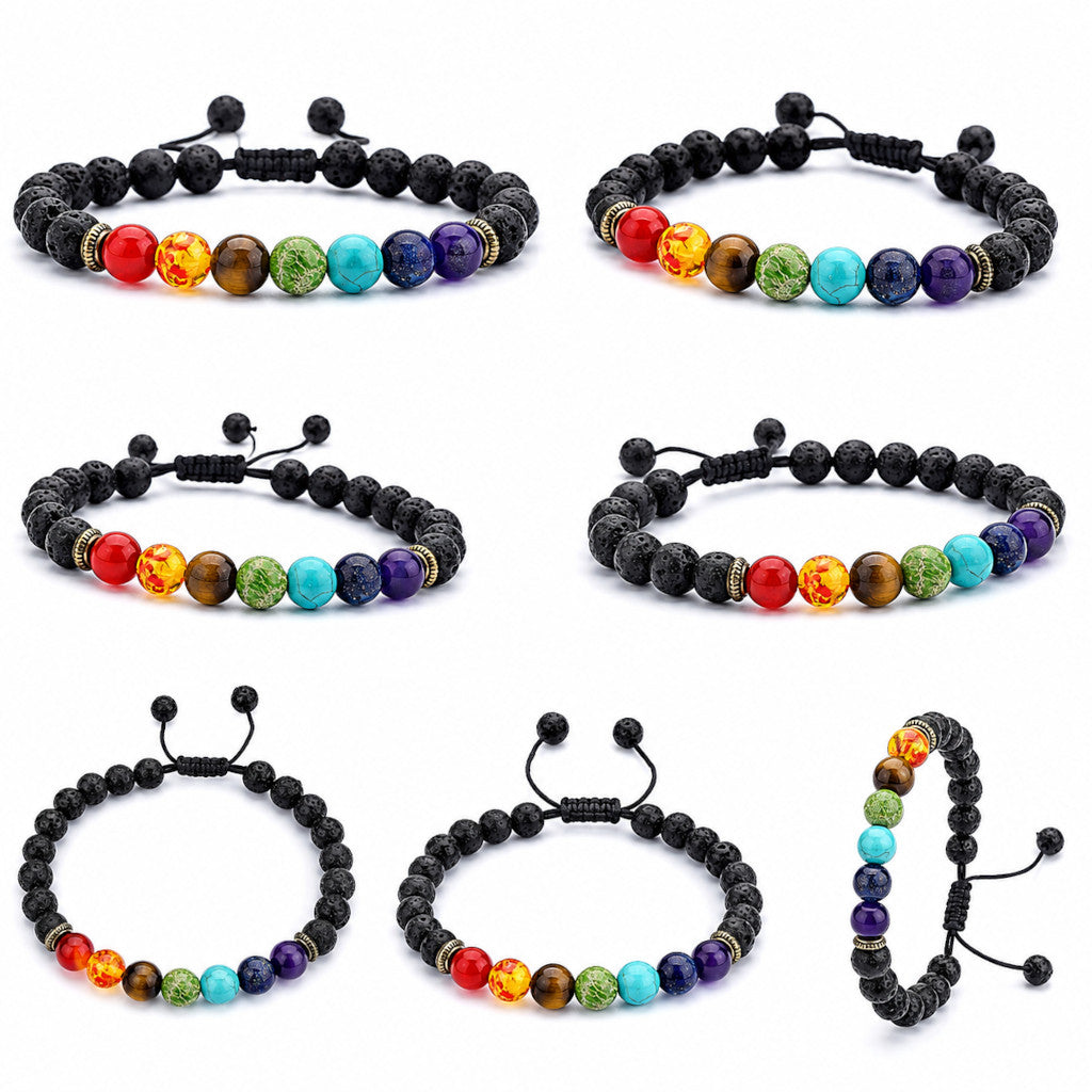 PULSERA DE ROCA DE LAVA 7 CHAKRAS